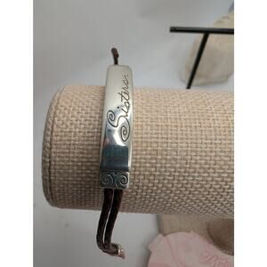 Brighton Sisters Leather SilverTone Bar Bracelet Hook Clasp Jewelry for repair